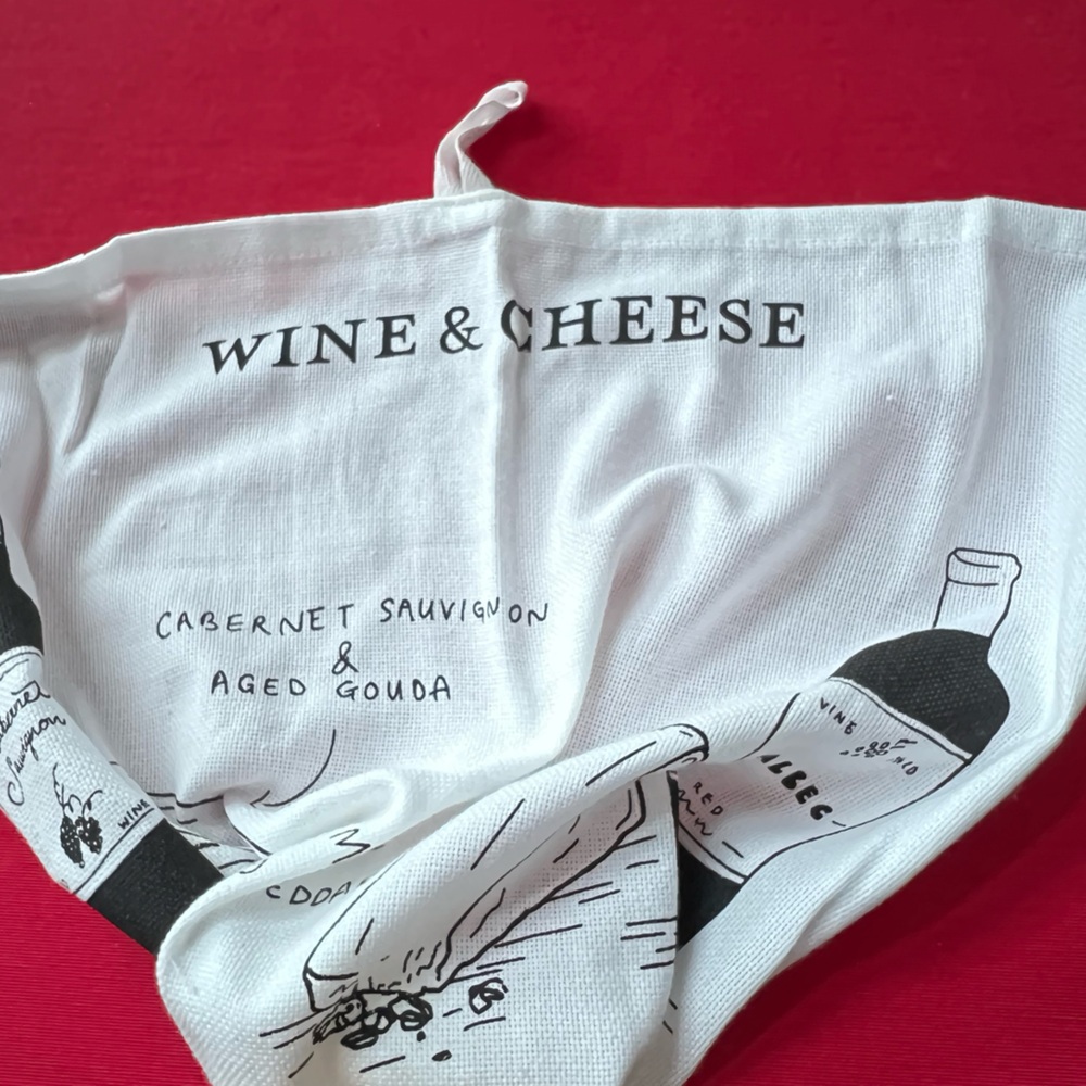 Stitch & Weft Kitchen Towel WINE & CHEESE hostess gift charcuterie board theme
